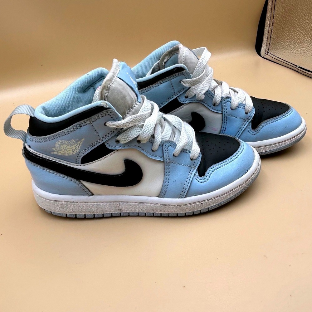 Jordan 1 Mid University Blue Black White Kids Shoes 640737-401 Size 11C